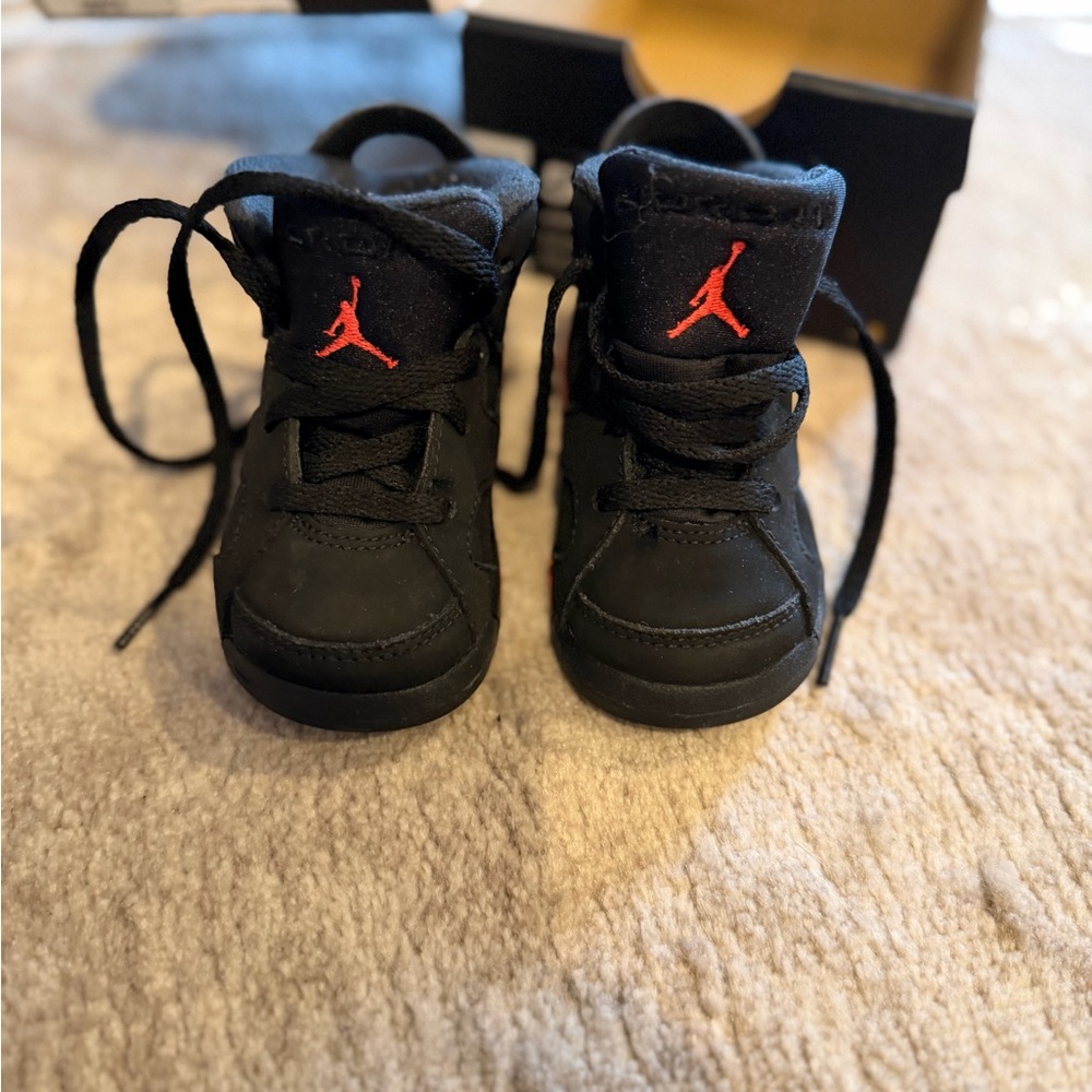 Jordan Kids Black High-Top Sneakers with Red Jumpman